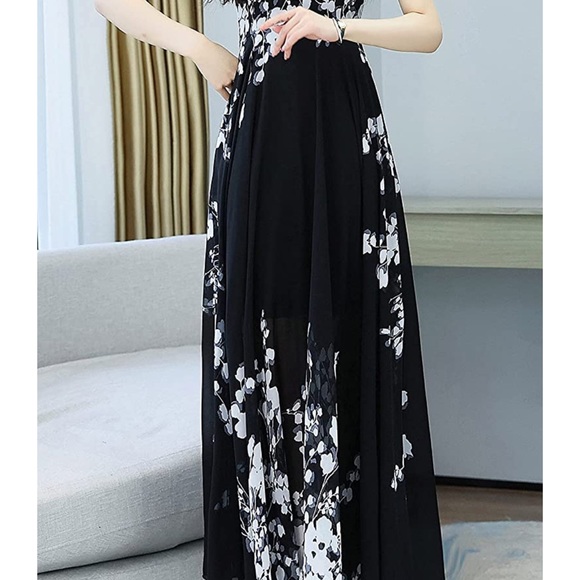 NWT Five Cats A-line Cherry Blossom Silky Maxi Dress US Sz US 8, 10 - Picture 8 of 9